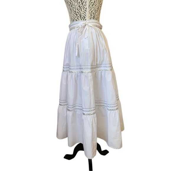 Ralph Lauren Black Label Cotton Tiered Midi Skirt White Size 8 - Picture 2 of 12